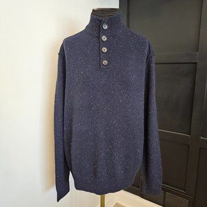 NWT *Neiman Marcus* Men's Navy Blue Lambswool Linen Blend Mock Neck Sweater XL